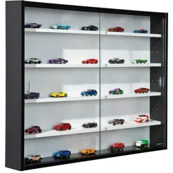Hängevitrine in Schwarz - Vitrine in Schwarz mit 2 Schiebetüren aus Sicherheitsglas, ideal für platzsparende Aufbewahrung und stilvolle Präsentation Ihrer Lieblingsstücke.