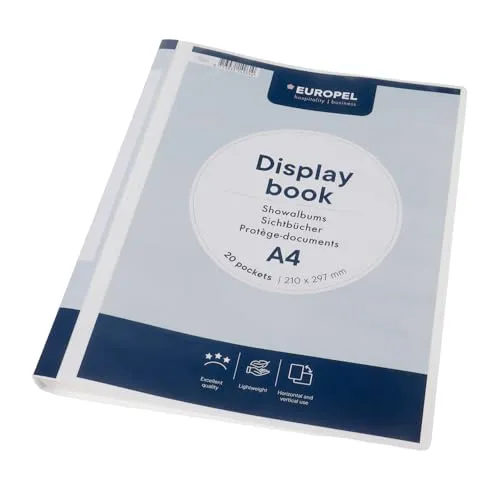 EUROPEL Präsentationsbuch im A4-Format mit 20 Hüllen - Sichtbuch mit Front-View-Inlay - Portfolio- und Projektordner für Besprechungen & Konferenzen - Weiß – 114261