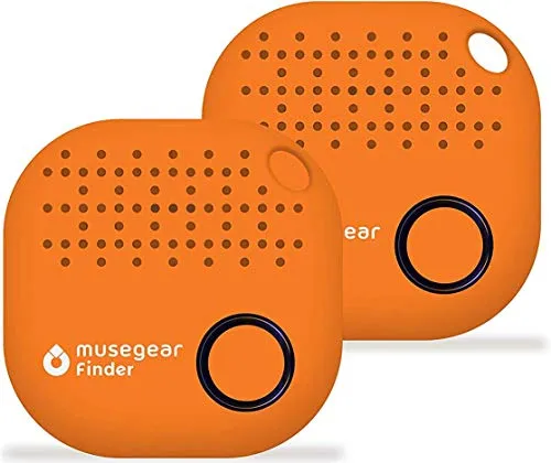 Musegear Schlüsselfinder mit Bluetooth App – 2er Pack in Orange - Schlüssel- & Gegenstandsfinder mit maximalem Datenschutz. Lauter Alarm, bis zu 90m Reichweite, 12 Monate Batterielaufzeit und keine personenbezogenen Daten. Ideal für iOS & Android!