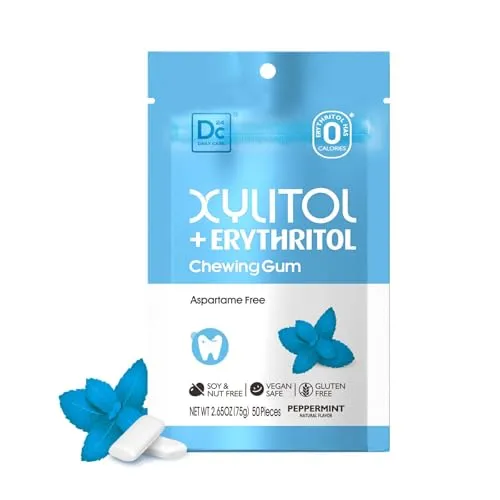 DC24 DAILY CARE Xylit Zuckerfreier Kaugummi mit Erythrit, Aspartam-frei, Kalorienarm, Natürlicher Kaugummi Mit Pfefferminze-Geschmack, 50 Stück (1er Pack)