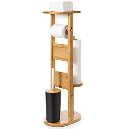Yorbay Stand WC-Garnitur aus Bambus - Multifunktionales Design mit Toilettenpapier- und Bürstenhalter, robust und elegant für ein ordentliches Badezimmer