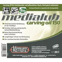 KETTLITZ-Medialub Carving Oil 150 - Kettenöl für Holzschnitzer, 20 Liter Kanister - KETTLITZ-Medialub Carving Oil 150 ist ein nachhaltiger Schmierstoff für präzise Holzbearbeitung. Ideal für Holzschnitzer, sorgt es für eine effiziente Schmierung ohne Geruchs- und Rauchentwicklung.