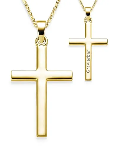 Kreuz Kette Kommunion Mädchen Junge Gold | AMOONIC - Ketten für Mädchen, aus echtem Gelbgold vergoldetem Sterling Silber 925, variable Kettenlänge von 38-42cm, ideal als personalisiertes Geschenk zur Erstkommunion.