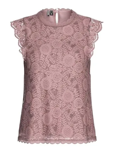 PIECES Pcolline Sl Lace Top Noos - Tanktops & Träger-Tops für Damen, elegantes Design mit Rundhalsausschnitt und Muschelsäumen, ideal für einen femininen Look.