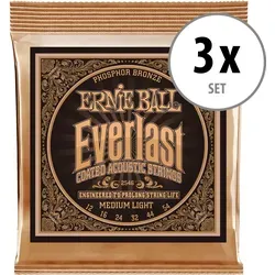Ernie Ball 2546 Everlast Coated Phosphor Bronze Medium Light 3x Set - Hochwertige Gitarrensaiten mit warmer Klangfarbe und langer Lebensdauer. Ideal für Musiker, die Wert auf Qualität legen. Set mit 3 Sätzen für optimalen Spielspaß.