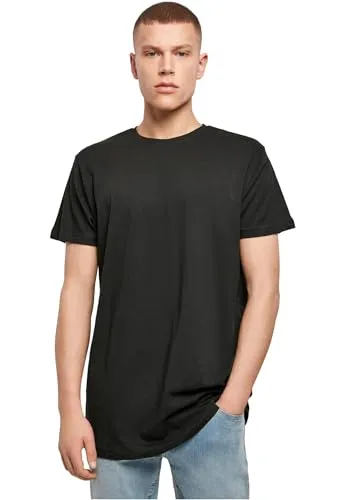 Build Your Brand Herren Shaped Long Tee – Langes T Shirt aus Baumwolle mit abgerundetem Saum im Streetwear Style für Alltag Freizeit und Casual Outfits,Schwarz,M