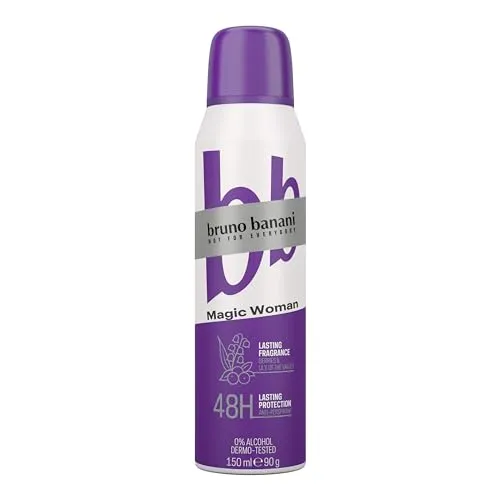 Bruno Banani Magic Woman Antiperspirant 150 ml - Erleben Sie 48 Stunden zuverlässigen Schutz mit dem Bruno Banani Magic Woman Antiperspirant. Angenehmer Duft und schweißhemmende Wirkung sorgen für ein frisches Gefühl den ganzen Tag über.