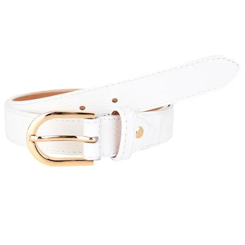 MIRROSI Ledergürtel für Damen und Herren - 3cm breit, Weiß mit goldener Schnalle - Hochwertiger Ledergürtel, gefertigt in Italien. Mit einer schlanken Breite von 3 cm und robuster Metallschnalle, ideal für vielseitige Outfits.