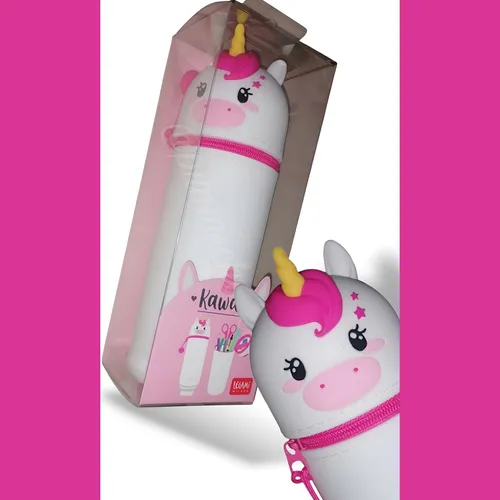 Legami Kawaii 2-in-1 Silicone Pencil Case Unicorn - Federmäppchen und Tisch-Stifthalter in einem, mit süßem Einhorn-Design. Ideal für Schule und Büro – bleibt immer aufrecht stehen dank einziehbarem Boden!