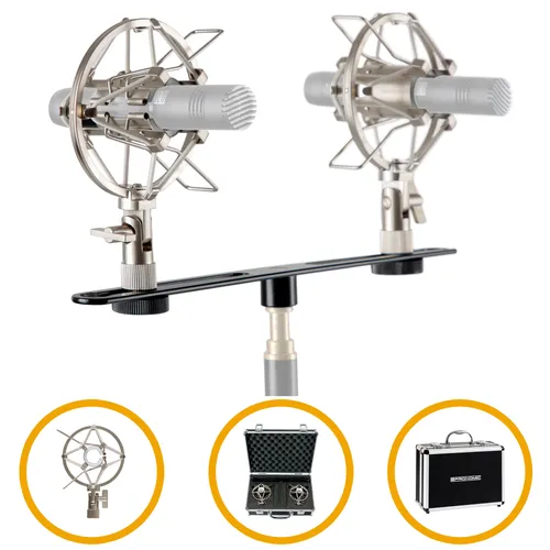 Pronomic Stereo Zubehörset für SCM-1 und andere Kleinmembran Mikrofone im Koffer - Mikrofon Zubehörset für hochwertige Stereoaufnahmen, inklusive Stereoschiene und Mikrofonspinnen, ideal für professionelle Tonaufnahmen.