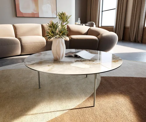 DELIFE Couchtisch Edge Rund 90x90 cm aus Keramik mit Titan-Effekt - Eleganter runder Couchtisch aus hochwertiger Keramik mit einzigartiger Musterung und pflegeleichter Oberfläche. Das stilvolle Design und das Titan-Effektfinish verleihen jedem Raum eine besondere Note.