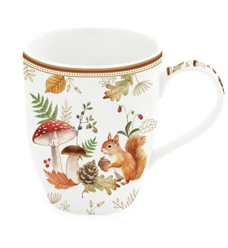 EasyLife Tasse Autumn Breeze, Porzellan, Spülmaschinengeeignet, Weiß, Herbst, Blätter, Eichhörnchen, H: 9cm