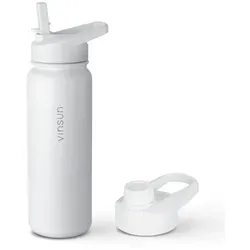 Vinsun Isolierflasche Edelstahl 750ml mit 2 Deckeln - Isolierflasche aus Edelstahl, BPA-frei und auslaufsicher. Ideal für Sport und Freizeit, hält Getränke stundenlang heiß oder kalt.
