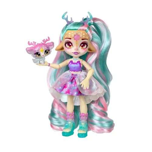 Moose Anziehpuppe Magic MIxies Galaxy Hair Pixling - Deerlee - Anziehpuppen für kreatives Spiel, mit 1 voll beweglicher Pixling-Puppe und glitzerndem Haar. Perfekt für Kinder ab 5 Jahren, inklusive Zubehör für magische Haarstylings.