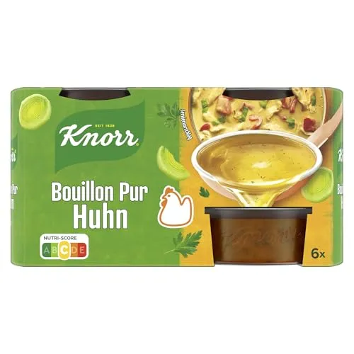 Knorr Bouillon Pur Huhn 6x 28 g - Brühe & Fond - Aromatische, fettarme Hühnerbouillon mit kräftigem Geschmack, ideal zum Würzen und Verfeinern von Gerichten, glutenfrei und ohne Geschmacksverstärker.