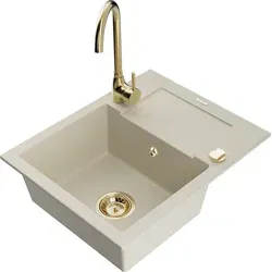 Mexen Enzo Granitspüle 1 Becken mit Abtropffläche und Mischbatterie Telma - Beige - Hochwertige Mexen Enzo Granitspüle mit praktischer Abtropffläche und eleganter Mischbatterie in Beige. Ideal für moderne Küchen, langlebig und pflegeleicht.