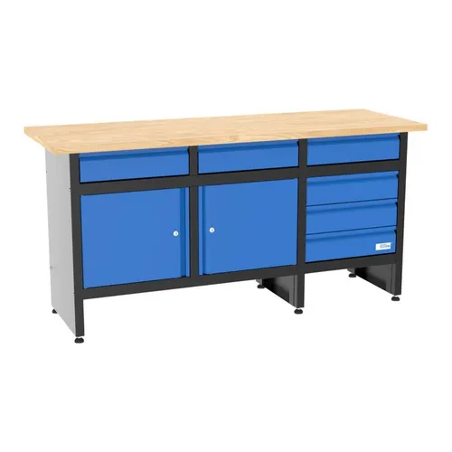 Güde Werkbank GW 6/2 XL mit 6 Schubladen - Robuste Werkbank mit 30 mm starker Gummibaumholzplatte, 300 kg Traglast und 6 kugelgelagerten Schubladen. Ideal für Handwerker und Bastler, vielseitig und pflegeleicht.