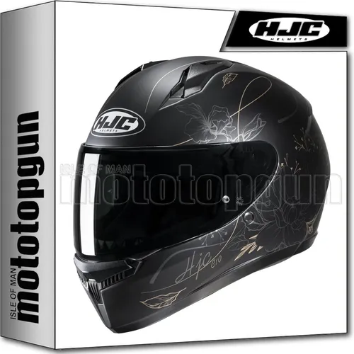 HJC C10 Epik Damen Helm, schwarz-gold, Größe S - Motorradhelm mit fortschrittlicher Polycarbonate Composite-Schale, verbessertem Sichtfeld und optimaler Passform für Damen von 3XS bis 2XL.