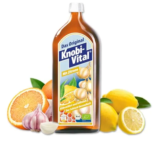KnobiVital mit Zitrone Bio (960 ml) I Hochkonzentrierter Knoblauchsaft mit Thiamin für Energie, Nerven & Herz I Vegan, natürlich & ohne Zusätze
