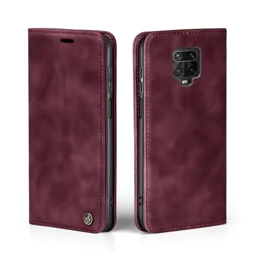 LBH Handyhülle für Xiaomi Redmi Note 9 Pro in Weinrot mit Karten- und Geldfach Smartphone Hülle mit Standfunktion Flip Case Schutzhülle Magnetverschluss Vintage