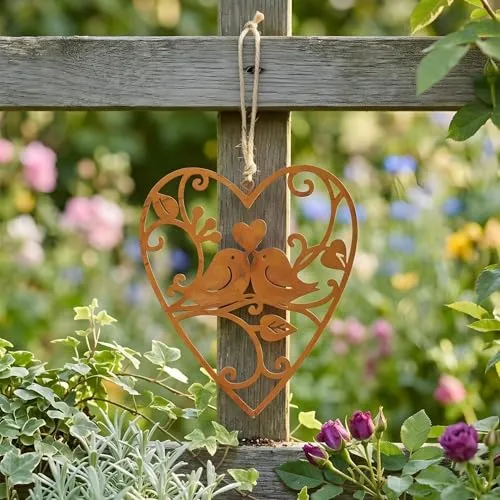 Schild Herz 10x12cm Gartendeko Vogel Liebe Türschild Edelrost Wandbild Rostdeko Deko Rost Gartenschild Geschenkidee