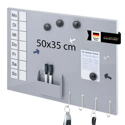bremermann Magnettafel, beschreibbar und vielseitig - Magnettafel aus Metall in hellgrau, ideal zum Organisieren und Planen mit viel Zubehör für kreative Anwendungen.