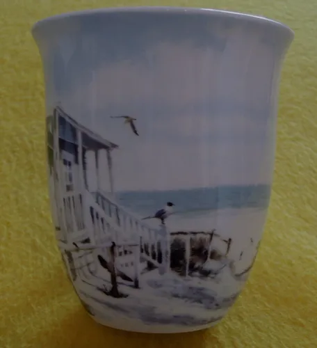 Porzellan Tassen STRAND Haus  Ambiente 0,4l Becher groß mug Meer Sand Möwen 1