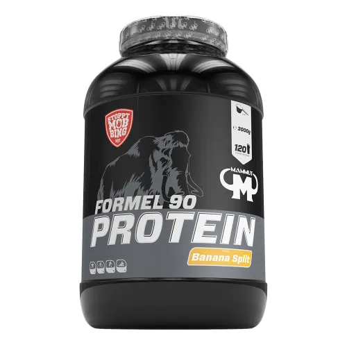 Mammut Nutrition Formel 90 Proteinpulver Banana Split – 3kg - Sportnahrung mit 4-Komponenten Protein für leckere Shakes, ideal für Muskelaufbau und Erhalt. Enthält Vitamin B6 für optimalen Energiestoffwechsel.