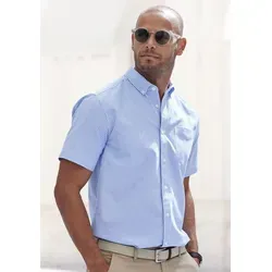 H.I.S Kurzarmhemd Regular fit Oxfordhemd kurzarm mit Button-down-Kragen aus reiner Baumwolle blau L (41/42)