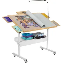 Puzzletisch mit LED-Licht und Winkelverstellung - Schreibtisch für Puzzler mit einstellbarem LED-Licht und Höhenverstellung für optimalen Komfort. Inklusive 4 Rollenrädern für einfache Mobilität und Stauraum für Puzzlestücke.