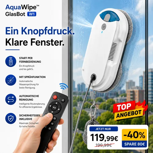 OsmoTM RoboClean Fensterputzroboter mit Fernbedienung - Effizienter Fensterputzroboter mit 3200Pa Saugleistung und automatischer Kanten-Erkennung. Ideal für mühelose Reinigung von Glasflächen und schwer erreichbaren Stellen.