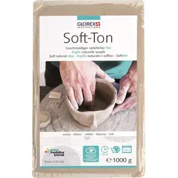 GLOREX 6 8075 201 - Soft Ton weiß 1000 g, natürlicher, lufthärtender Ton ohne Brennen, besonders weich und geschmeidig - Weiß