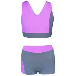 Aquarti Mädchen Sport Bikini - Racerback Bustier & Badehose grau|lila 140 - Kinder-Bademode mit hoher Bewegungsfreiheit und stylischem Racerback-Design für aktiven Wasserspaß.