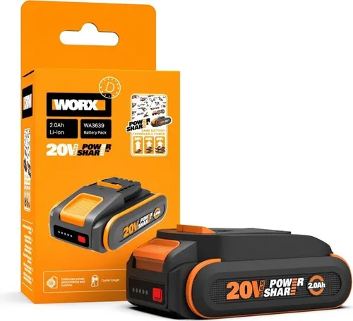 WORX WA3639 PowerShare Akku 20V - 2000mAh - Werkzeugakkus mit 360°-Zellenschutz für erhöhte Sicherheit und längere Lebensdauer, kompatibel mit allen WORX Geräten und ideal für zuverlässige Leistung.