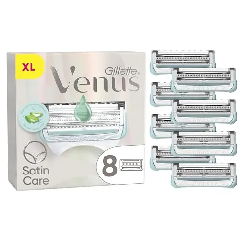 Gillette Venus Satin Care Ersatzklingen (8 Stück) - Die Gillette Venus Satin Care Ersatzklingen (8 Stück) sorgen für eine sanfte und gründliche Rasur. Mit einem beruhigenden Gleitstreifen und zwei scharfen Klingen sind sie ideal für eine angenehme Anwendung im Intimbereich.