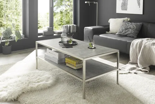 MCA furniture Couchtisch aus Glas in Keramik-Optik grau - Eleganter Couchtisch in Keramik-Optik, perfekte Kombination aus Glas und Edelstahl-Optik, ideal für stilvolle Wohnräume.