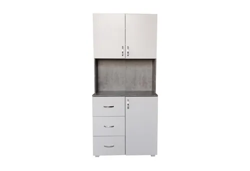 HTI-Living Hochschrank Küchenschrank Weiß/Beton Blanca - Der elegante Hochschrank Blanca von HTI-Living bietet vielseitigen Stauraum in der Küche oder im Esszimmer. Mit 3 Schubladen, 6 Regalfächern und 3 Türen ist er ideal zur Aufbewahrung von Küchenutensilien. Maße: 80 x 180 x 40 cm.