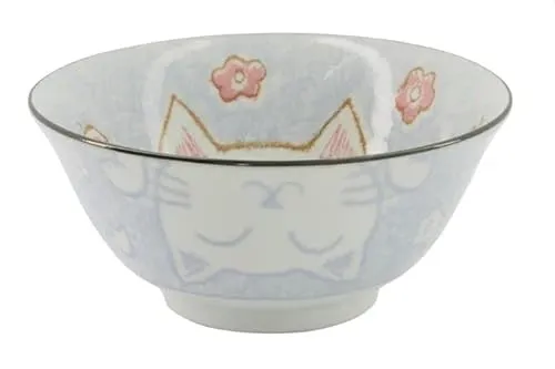 Tokio Japan Design Katzen Schalen Kawaii Cat Tayo Schüssel Black Green Blue & Pink | Nippon Porzellan Ramen Reis Nudel Suppen Dessert Bowl | süße Katzenschälchen (Floral Cat 15x7cm 500ml Blue)