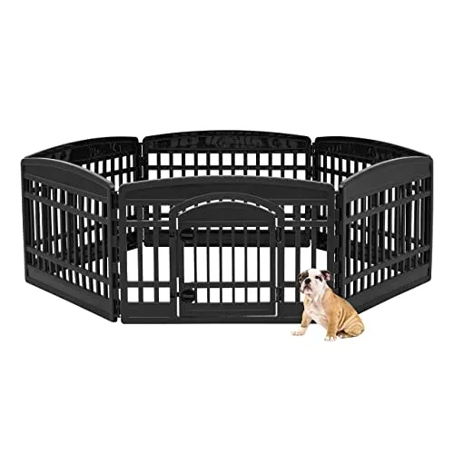 Iris Ohyama Welpenauslauf CI-606E, 6 Paneele, H60cm, Schwarz - Hundelaufstall mit abschließbarem Tor, ideal für kleine bis mittelgroße Hunde, bietet sicheren Raum zum Spielen und Trainieren, erweiterbar für mehr Platz.