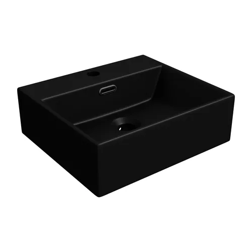 doporro Aufsatzwaschbecken aus Keramik in Matt Schwarz - Elegantes eckiges Hängewaschbecken aus Keramik, ideal für moderne Badezimmer. Mit einer Breite von 41 cm passt es perfekt auf Unterschränke und sorgt für einen stilvollen Look.