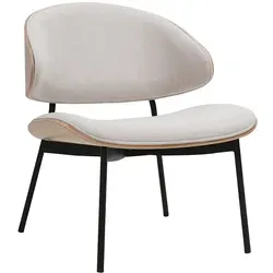 Sessel in texturiertem Beige Samt-Effekt, helles Holz und schwarzes Metall FABULO