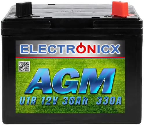Electronicx U1R AGM 30AH 330A Batterie für Rasentraktor - Wartungsfreie AGM-Batterie mit 30Ah, ideal für Rasentraktoren und Aufsitzmäher. Hohe Kaltstartleistung von 330A für zuverlässigen Betrieb.
