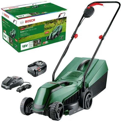 Bosch Home and Garden Easy Mower 18V-32-200 Akku Rasenmäher - Akku-Rasenmäher für kleine Gärten, inkl. 18V Akku und Ladegerät mit 3-stufiger Schnitthöhenverstellung und Rasenkämmen für präzises Mähen.