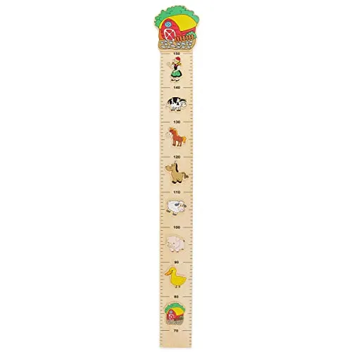Bieco Messlatte Bauernhof | Skala 0,65-1,5m | Messlatte Holz Kinder | Wand Holz Dekoration | Maßband Körper | Kinder Messlatte Holz | Holz Meter | Wandtattoo Kinderzimmer Tiere | Messlatte Kind