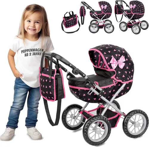 Kinderplay Puppenwagen - Höhenverstellbar von 33 bis 63 cm, leicht und stabil für Kinder ab 2 Jahren, ideal für kleine Mädchen und Puppen bis 41 cm