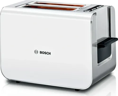 BOSCH TAT8611N Styline Toaster 860 Watt - Eleganter 2-Scheiben-Toaster in Weiß mit 860 Watt Leistung, ideal für knusprigen Toast und schnelle Frühstückszeiten.
