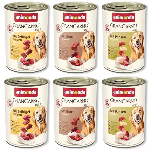 animonda GranCarno Adult Deftige Variation (6 x 400 g), Hunde Nassfutter für ausgewachsene Tiere, Nassfutter für Hunde mit 100% frischen, fleischlichen Zutaten, Hundefutter ohne Getreide