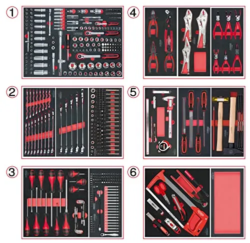 KS Tools 714.0452 Werkzeugset mit 6 Schubladen für Werkstattwagen - Umfangreiches Werkzeugset mit 455 Teilen, ideal für die Werkstatt. Robuste Schubladen bieten Ordnung und schnellen Zugriff auf Ihre Werkzeuge.