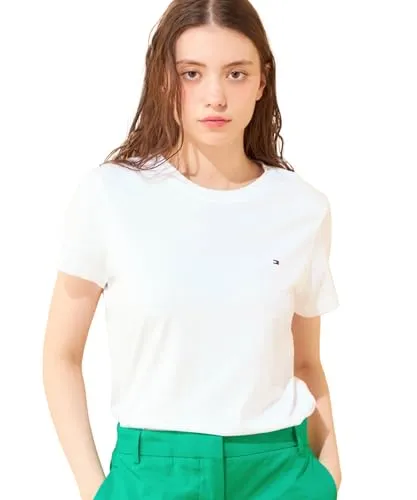 Tommy Hilfiger HERITAGE CREW NECK TEE - Classic White - Rundhalsshirt aus 100% Baumwolle mit Logo-Flag auf der Brust, ideal für einen lässigen Look. Perfekt für jeden Tag!