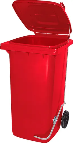 BRB Müllbehälter mit Fußpedal, 80 Liter, rot - Robuste Mülltonne mit 80 Litern Volumen, ausgestattet mit einem zuverlässigen Fußpedal für eine hygienische Deckelöffnung. Witterungsbeständig und ideal für den Außeneinsatz.